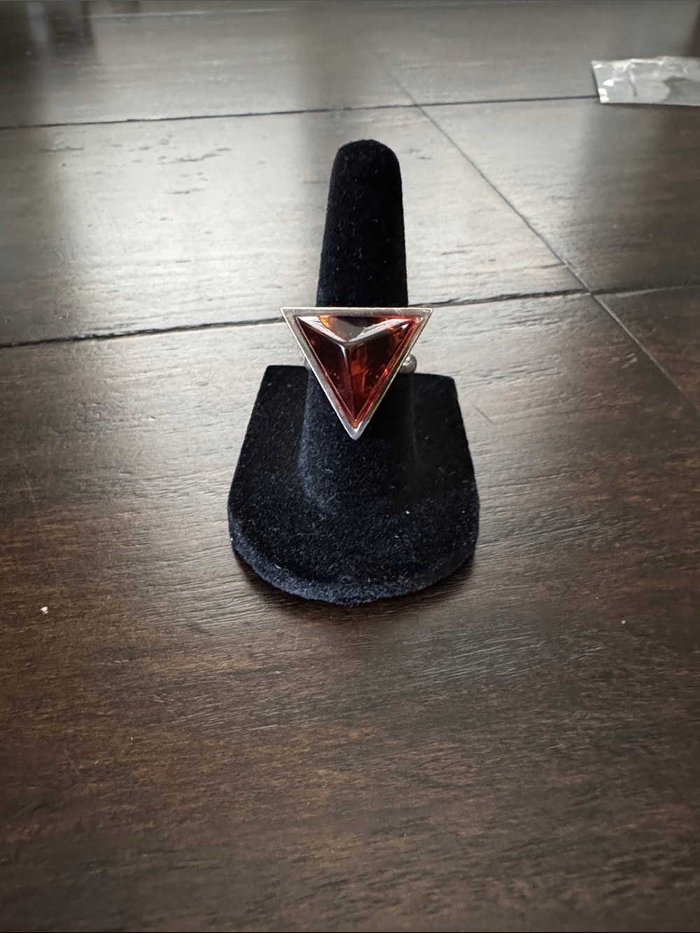 Triangle Red Gemstone Ring - Sterling Silver